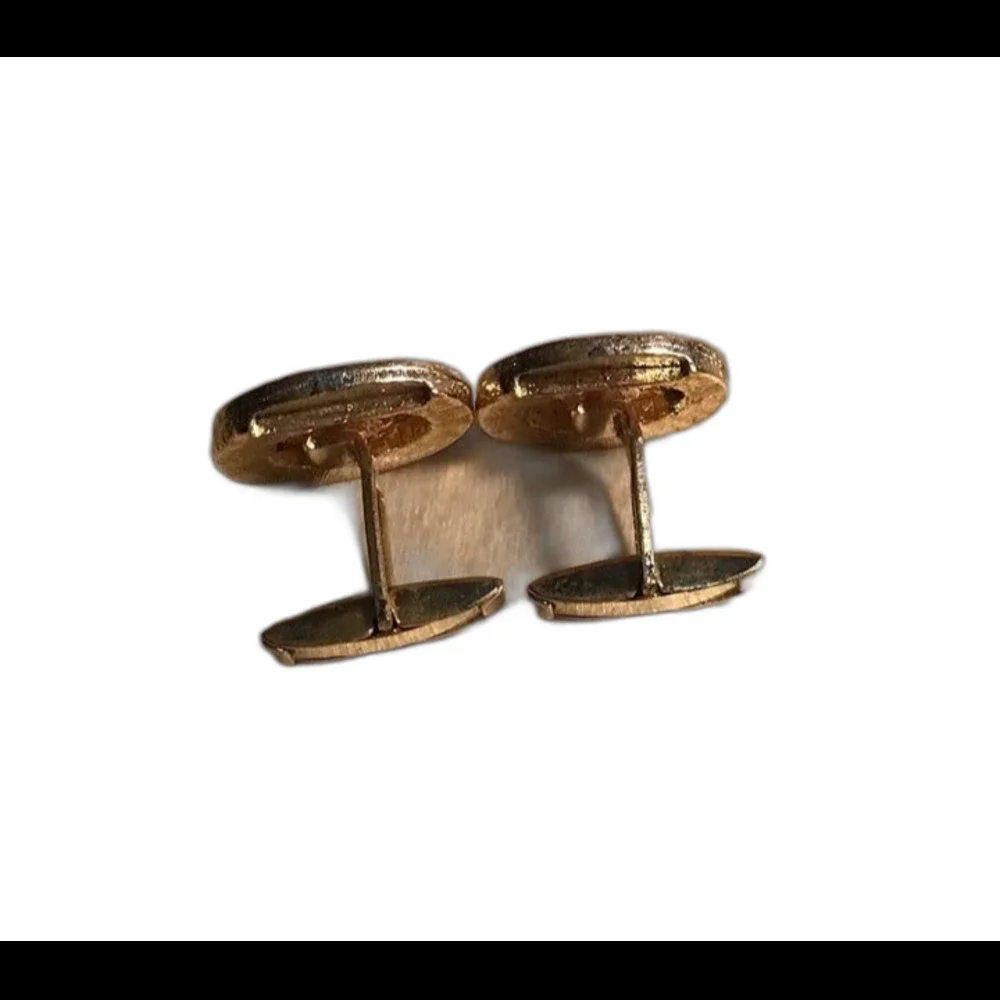 Vintage Mid Century Gold Tone Oval Cufflinks - Ruby Red Rhinestone Stone MCM